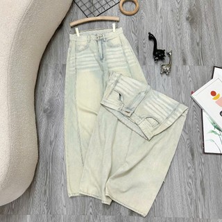Quần Jean Bigsize Nữ Quần Ống Rộng May Đường Viền Ống Màu Xanh Dơ Nhạt Vải Denim Q572
