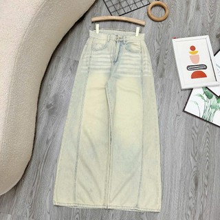 Quần Jean Bigsize Nữ Quần Ống Rộng May Đường Viền Ống Màu Xanh Dơ Nhạt Vải Denim Q572