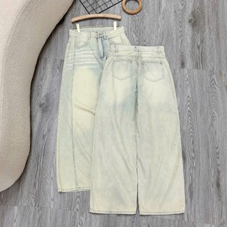 Quần Jean Bigsize Nữ Quần Ống Rộng May Đường Viền Ống Màu Xanh Dơ Nhạt Vải Denim Q572