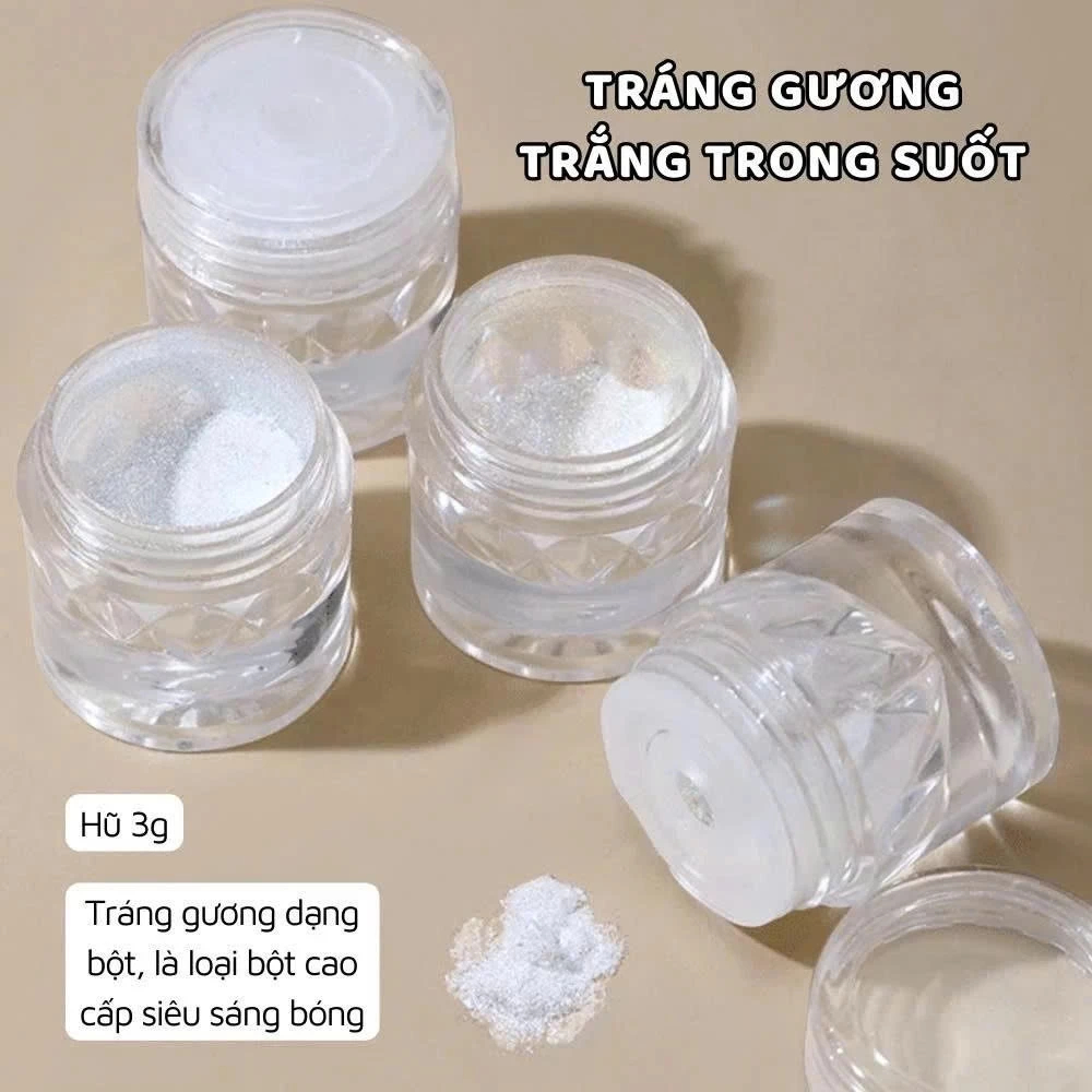 Bột Tráng Gương Trong Suốt Không Màu Siêu Sáng | Bột Nail Clear Mirror Powder Hiệu Ứng Gương Thủy Tinh Cao Cấp