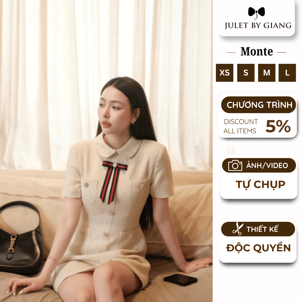 [JULETBYGIANG] Váy Tiểu Thư Sang Chảnh Juletbygiang Đầm thiết kế liền dáng chữ A Monte Dress chất TE