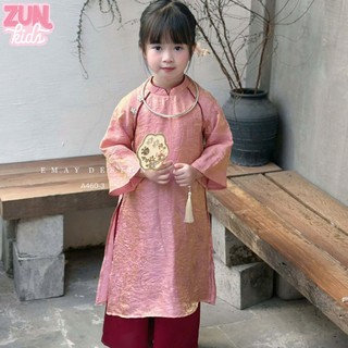 Set bộ áo và quần dài gấm lụa A460  cho bé Gái Cao Cấp, Gấm Hoa Văn Chìm, Hoa Đá Khâu Tay Style Tiểu Thư Tết