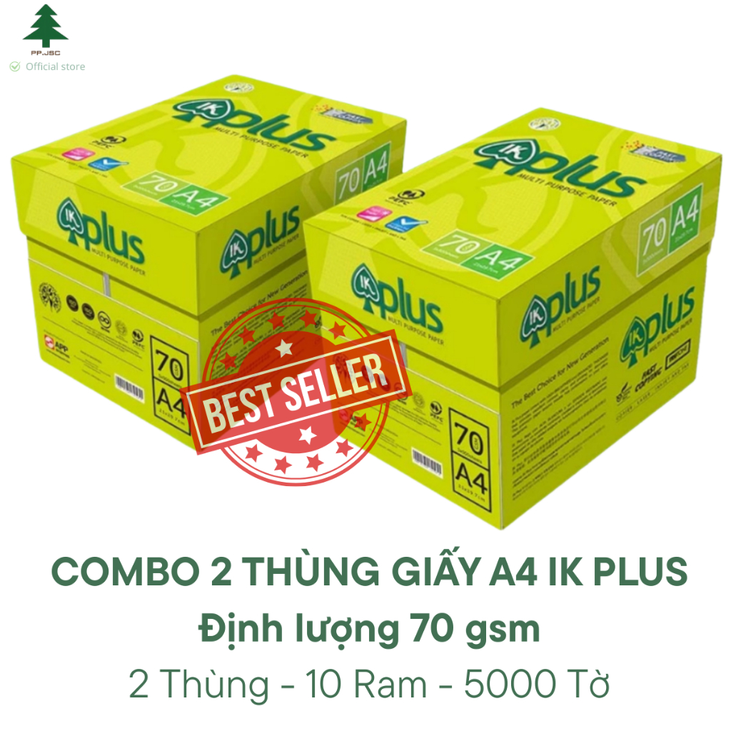 [VAT] COMBO 2 Thùng Giấy In A4 IK Plus, Giấy Photo IK Plus 70gsm dày dặn, in mượt mà không kẹt BEST SELLER