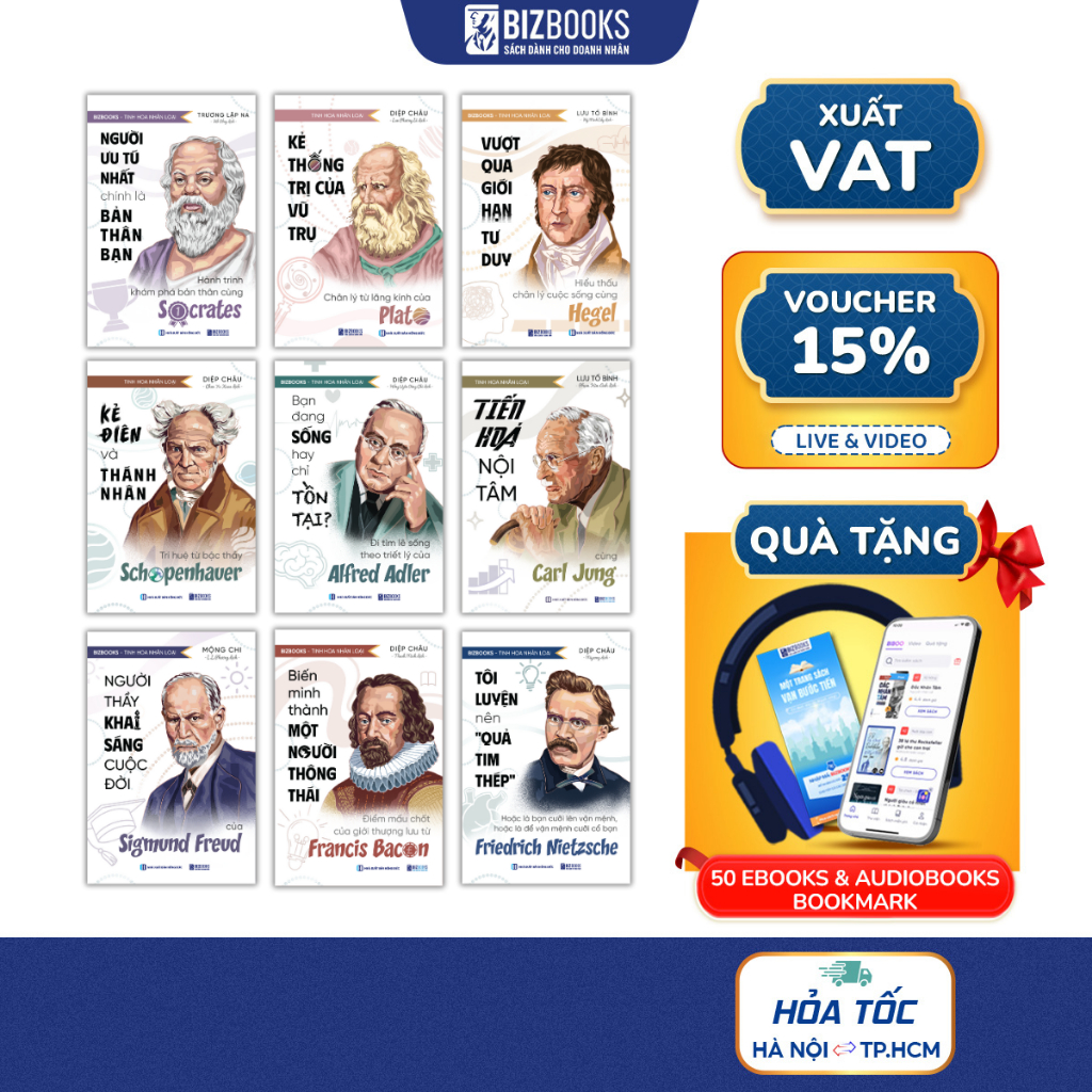 Bộ Sách Tinh Hoa Nhân Loại 9 Cuốn - Lời Khuyên Từ 9 Triết Gia Vĩ Đại - Khai Sáng Cuộc Đời - Bizbooks