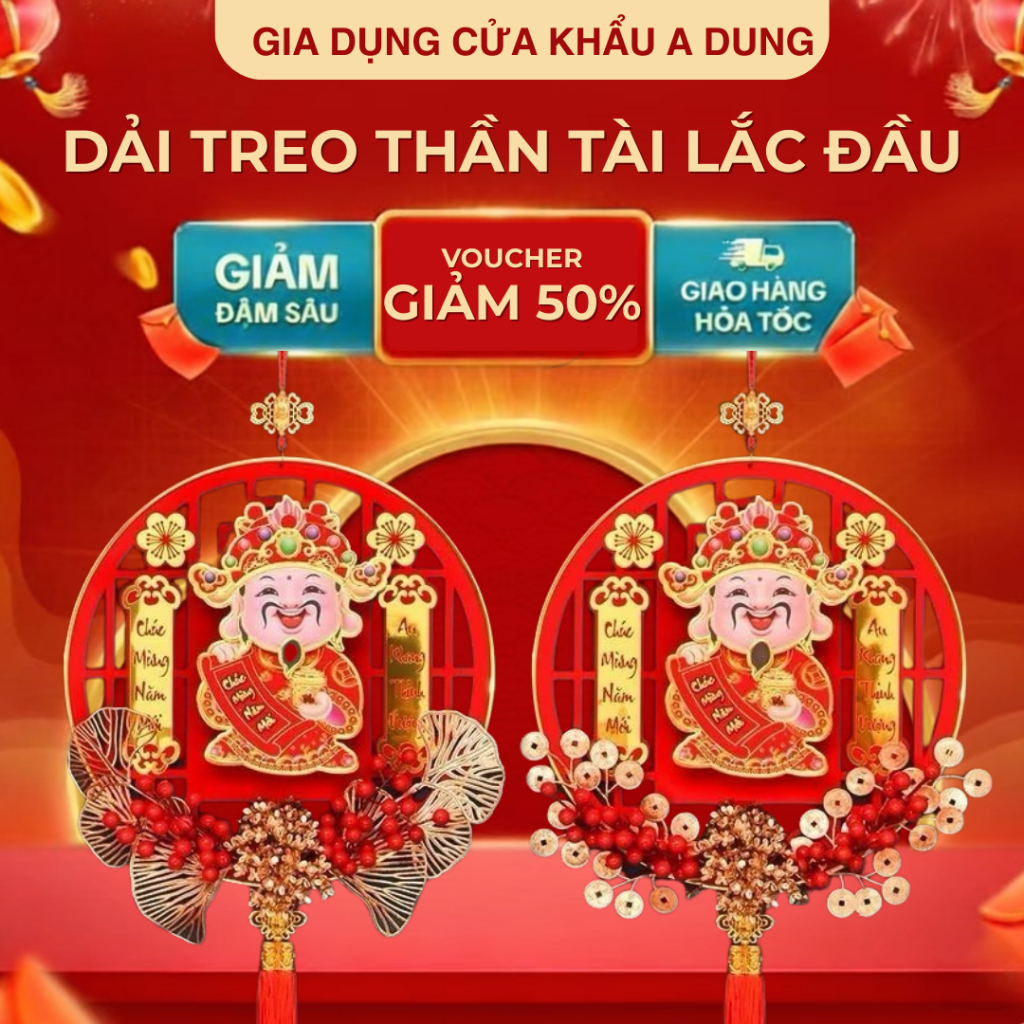 Dải Treo Thần Tài Lắc Đầu Gọi Tài Lộc Cầu May Mắn, Tài Lộc, Ông Thần Tài Lắc Đầu Trang Trí Tết Chữ Chữ Chúc Mừng Năm Mới