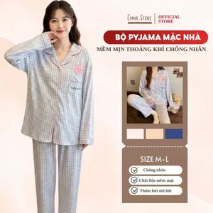 Bộ Pyjama Mặc Nhà EMMA STORE Mềm Mịn Thoáng Khí Chống Nhăn, Bộ đồ ngủ dài tay