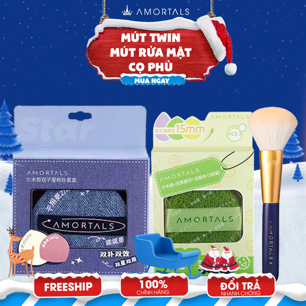 Mút Trang Điểm AMORTALS Chính Hãng Tán Kem Nền và Cushion Đa Năng Với Cọ Và Hộp Đựng