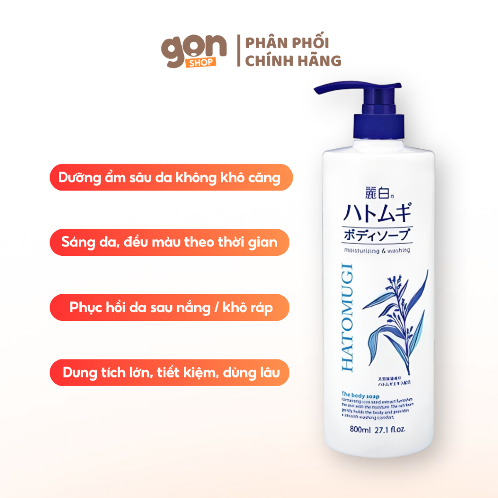 Sữa Tắm Hatomugi Dưỡng Ẩm Từ Hạt Ý Dĩ 800Ml - Sữa Tắm Hatomugi Hỗ Trợ Dưỡng Ẩm Và Trắng Da Từ Hạt Ý Dĩ 800Ml Nhật Bản...