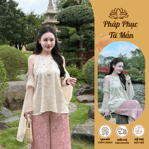 Set bộ Yếm lụa gấm kèm khăn voan 3 món tiểu thư Bộ đi chùa yếm mềm mịn mặc chụp ảnh, lễ tết
