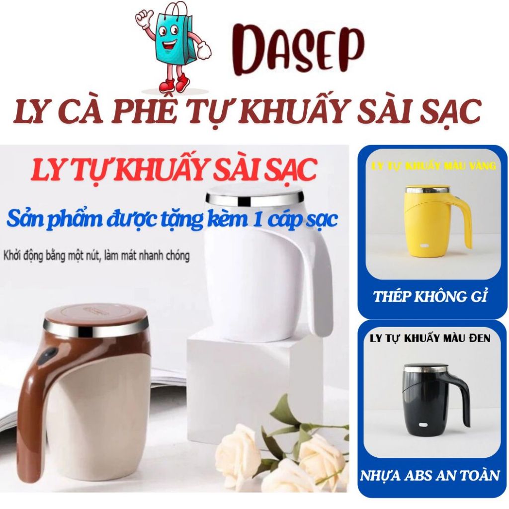 [Tặng Cáp Sạc] Ly Tự Khuấy Pha Trà Đồ Uống Lõi Inox 304 Sài Pin Sạc DASEP- Cốc Khuấy Tự Động Pha Ca Phê
