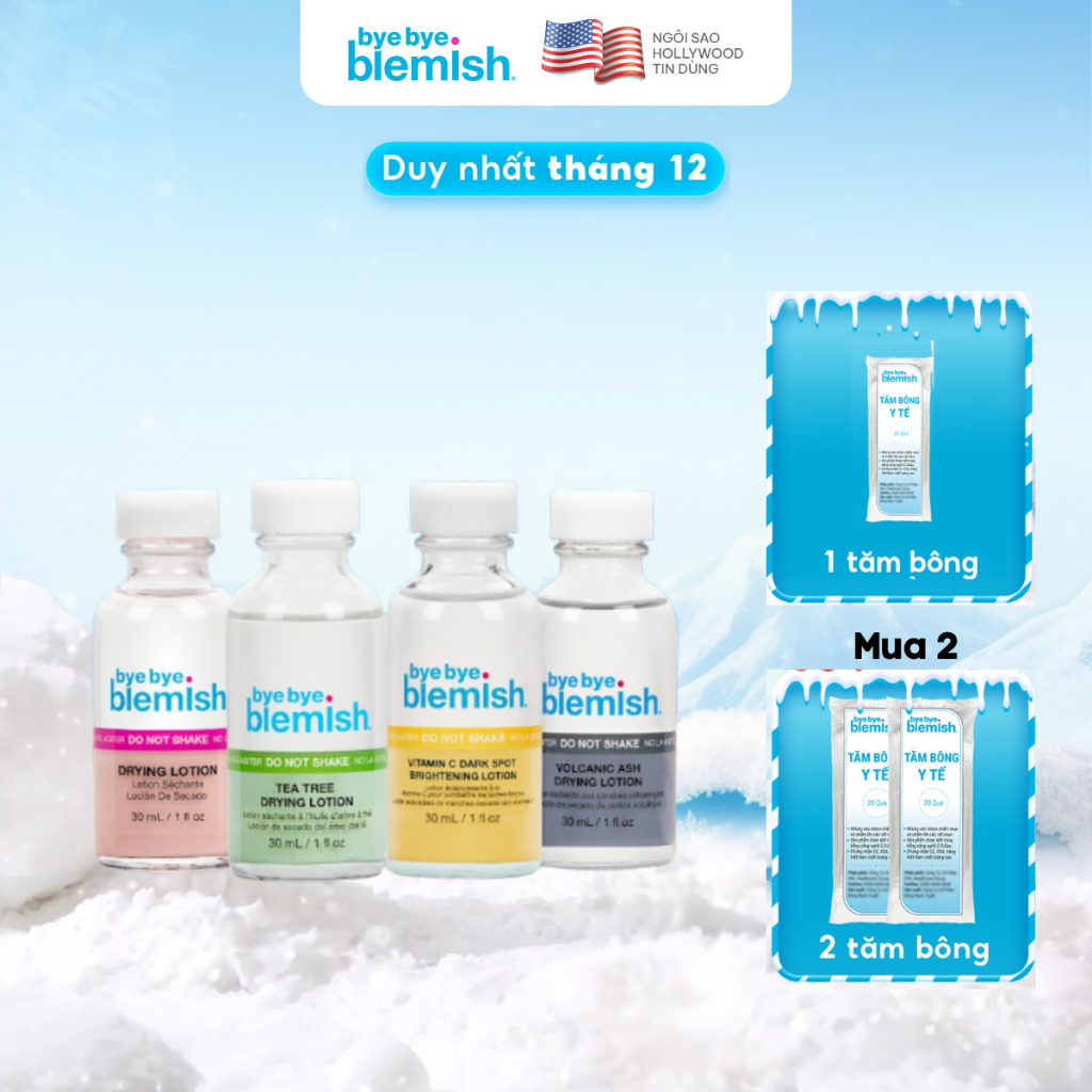 Chấm Mụn 2 Lớp Giảm Mụn Nhanh Sau 1 Đêm Bye Bye Blemish Drying Lotion 30ml Cho Tất Cả Loại Mụn