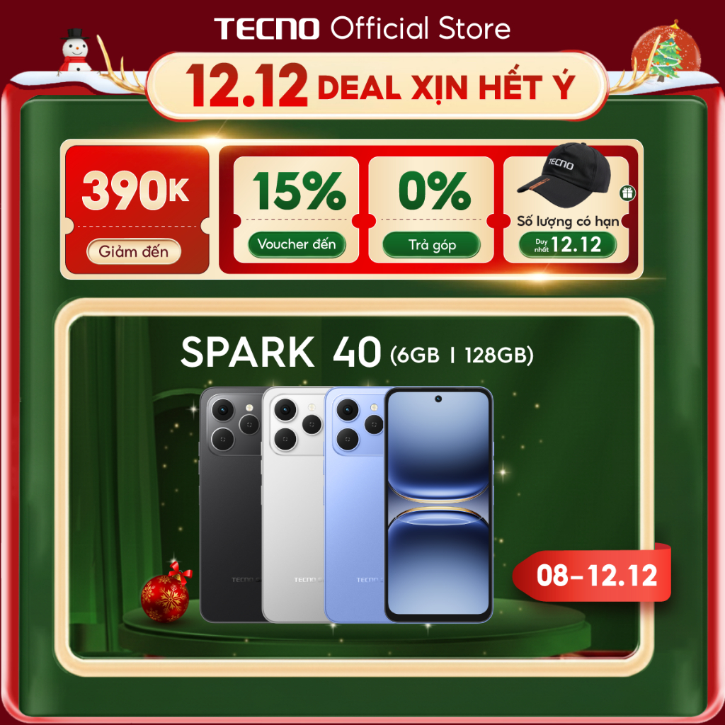 Điện thoại TECNO SPARK 40 (6GB/128GB) - Màn hình 6.67" 120Hz | Pin 5200 mAh + Sạc nhanh 45W |  Loa kép | NFC