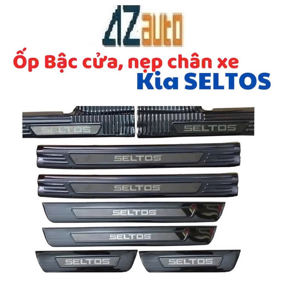 Ốp bậc cửa, nẹp bước chân trong và ngoài xe KIA Seltos 2020-2025 vân Titan hàng cao cấp