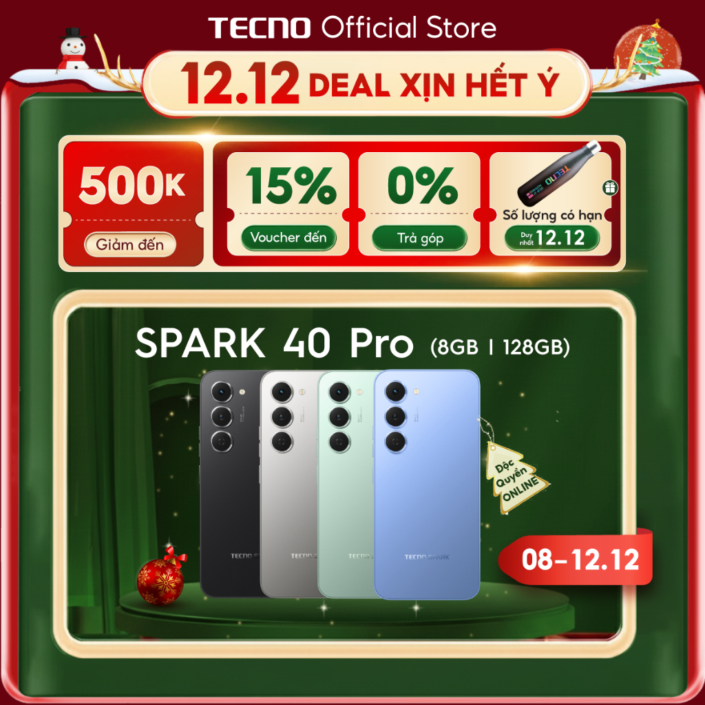 [Độc Quyền] Điện thoại TECNO SPARK 40 PRO (8+8)GB/128GB - Màn hình AMOLED 1.5K & 144Hz | Mỏng 6.69mm | 5200mAh sạc 45W