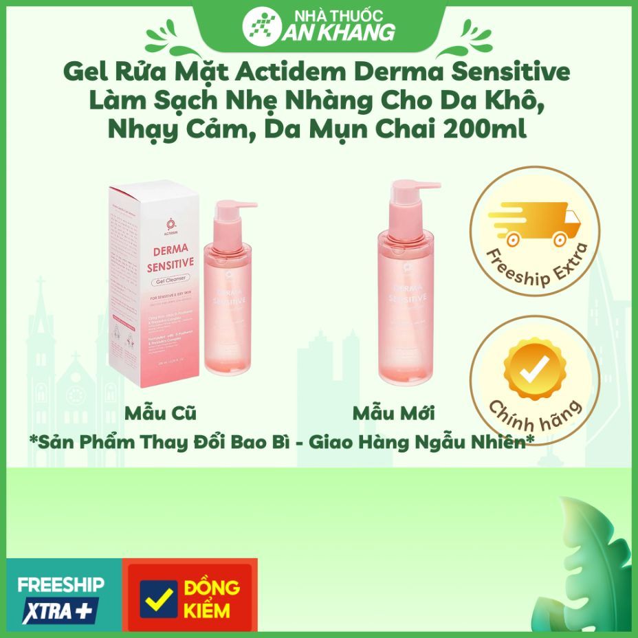 Gel rửa mặt Actidem Derma Sensitive làm sạch nhẹ nhàng cho da khô, nhạy cảm, da mụn chai 200ml