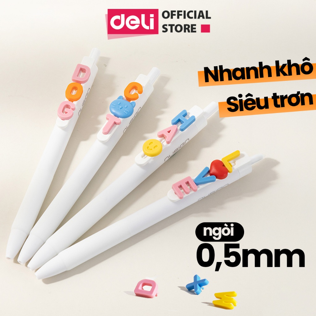 Bút Gel Gắn Charm Xinh Xắn Deli Bút Bi Nước Mực Đen Ngòi ST Nhanh Khô 0.5mm Cao Cấp Thiết Kế Mới Cho Học Sinh Sinh Viên