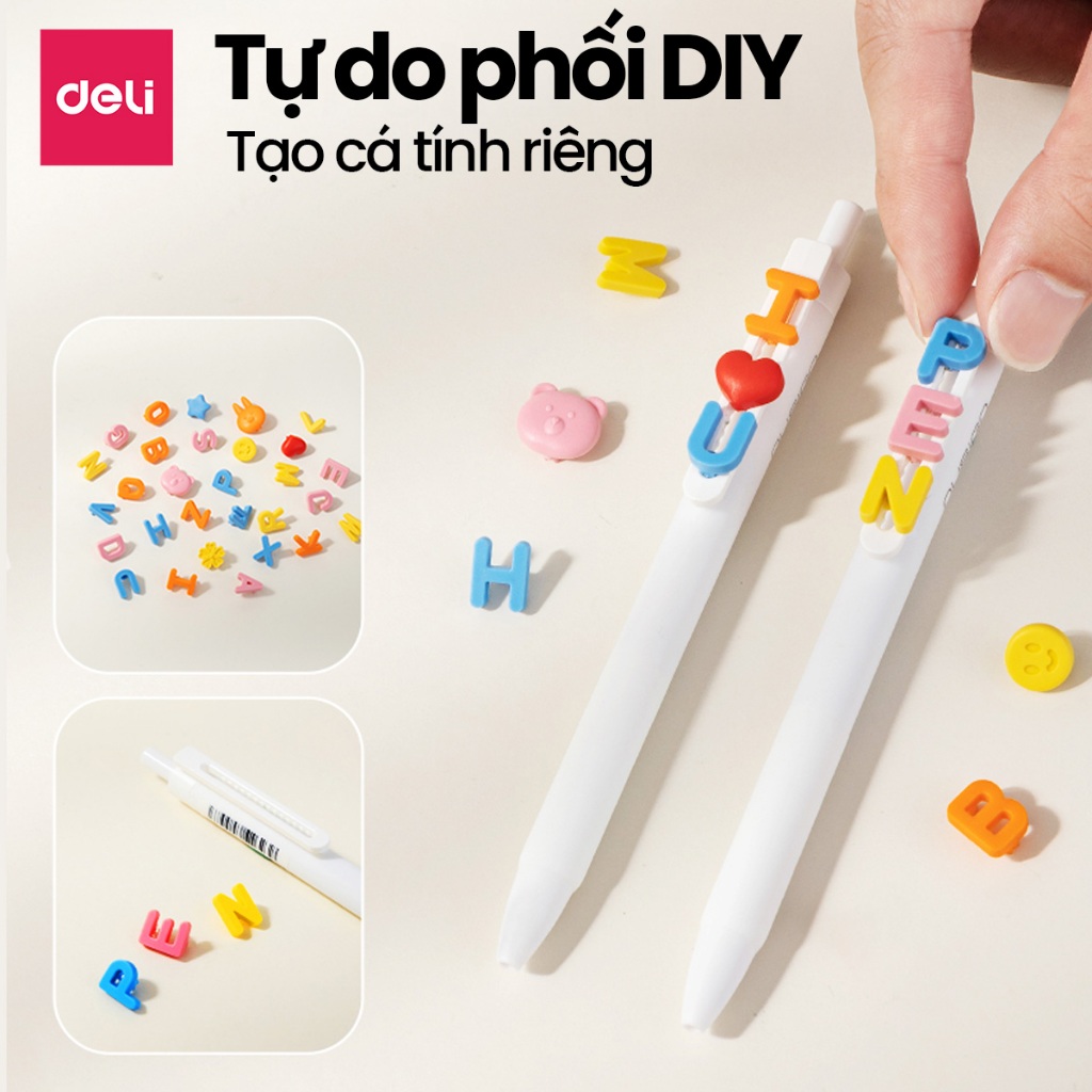 Bút Gel Gắn Charm Xinh Xắn Deli Bút Bi Nước Mực Đen Ngòi ST Nhanh Khô 0.5mm Cao Cấp Thiết Kế Mới Cho Học Sinh Sinh Viên