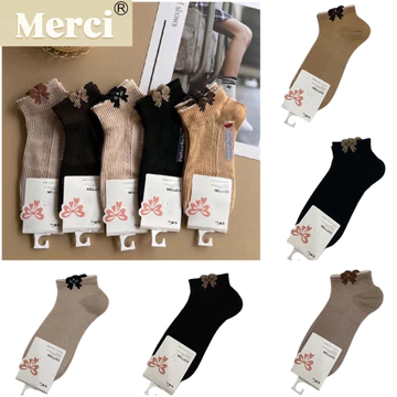 Tất nâu hoạ tiết nơ,Tất cổ thấp , tất cổ cao -[Merci]-Tất trơn đơn giản Hàn Quốc,tất basic,tất mùa đông,tất chấm bi