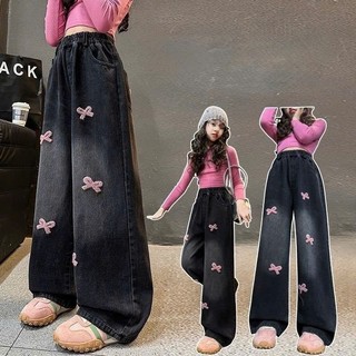 Quần Jean Ống Rộng Thêu Nơ Cho Bé Gái – Form Rộng 18–48kg