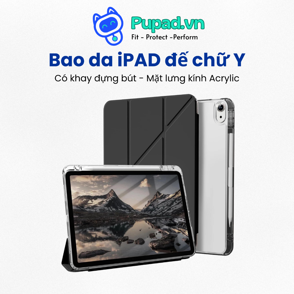 Bao Da iPad PUPAD | Chân Đế Chữ Y, Có Khay Đựng Bút Cho Gen 10/11 Air 4/5/6/7 & Pro 11 - P03