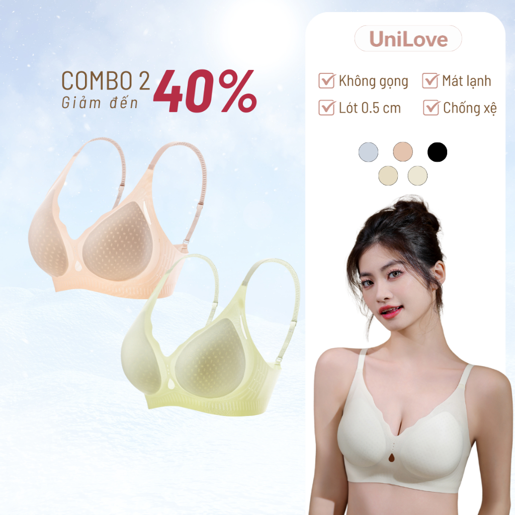COMBO 2 Áo Lót Nâng Ngực Không Gọng Không Lộ Viền Unilove, Bra Mút Mỏng Nhẹ, Áo Ngực Đúc Su - 009