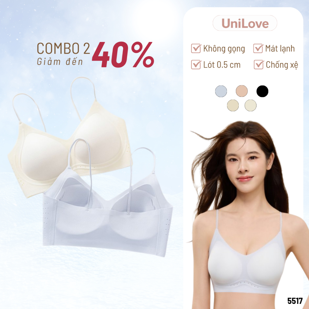 COMBO 2 Áo Ngực Tàng Hình Đúc Su Unilove Nâng V1, Không Lộ Viền Không Gọng, Áo Lót Kháng Khuẩn- 2219