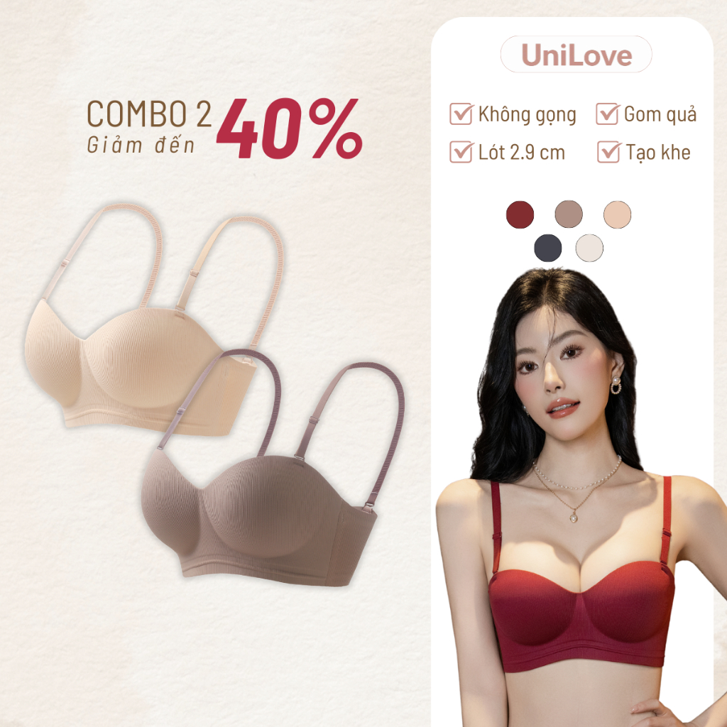 COMBO 2 Áo Lót Nâng Ngực UNILOVE Tạo Khe Kháng Khuẩn Bra Áo Lót Đúc Su Không Gọng Không Lộ Viền 2323