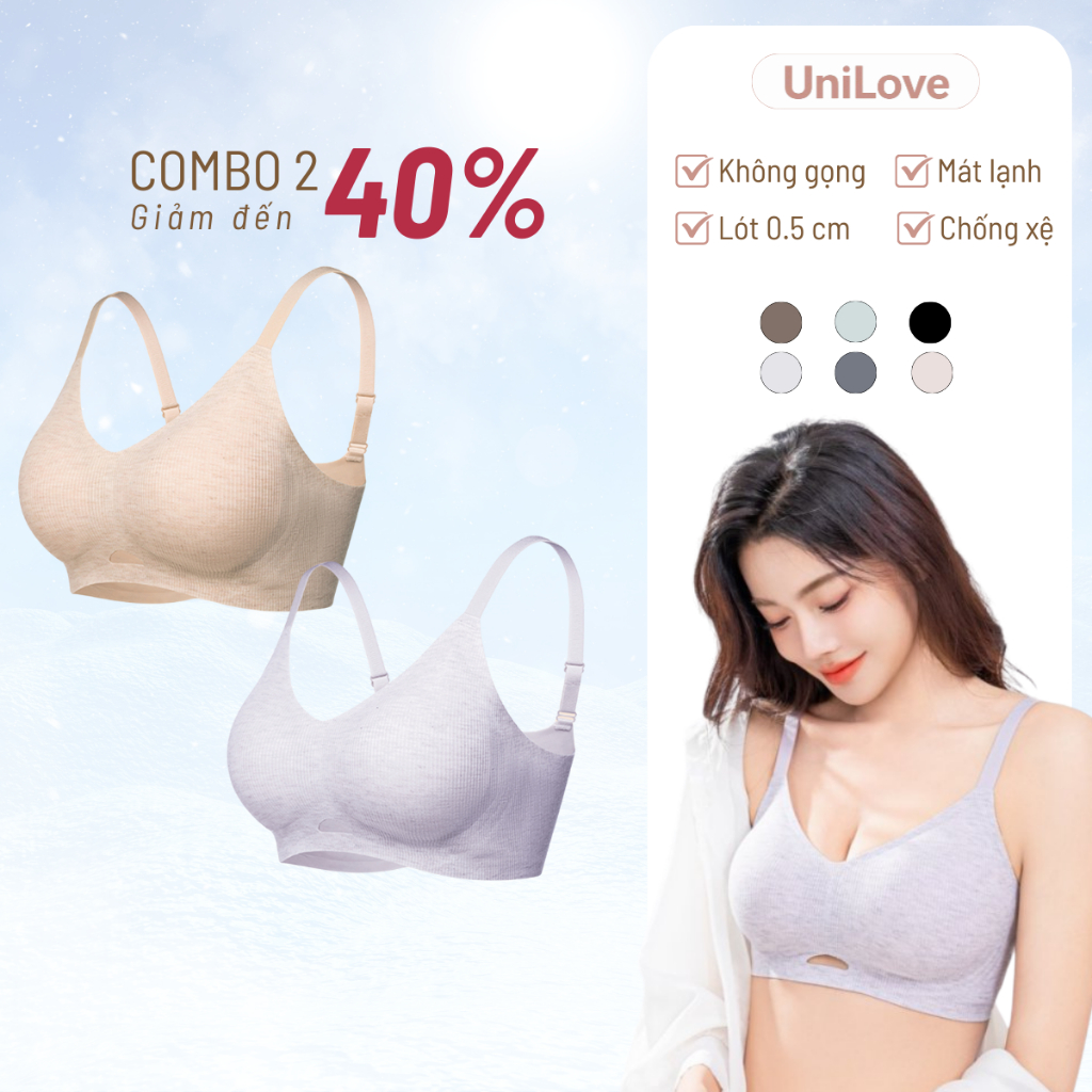 COMBO 2 Áo Lót Nâng Ngực Không Gọng Unilove, Áo Ngực Đúc Su Không Lộ Viền Nâng Size Kháng Khuẩn 6808