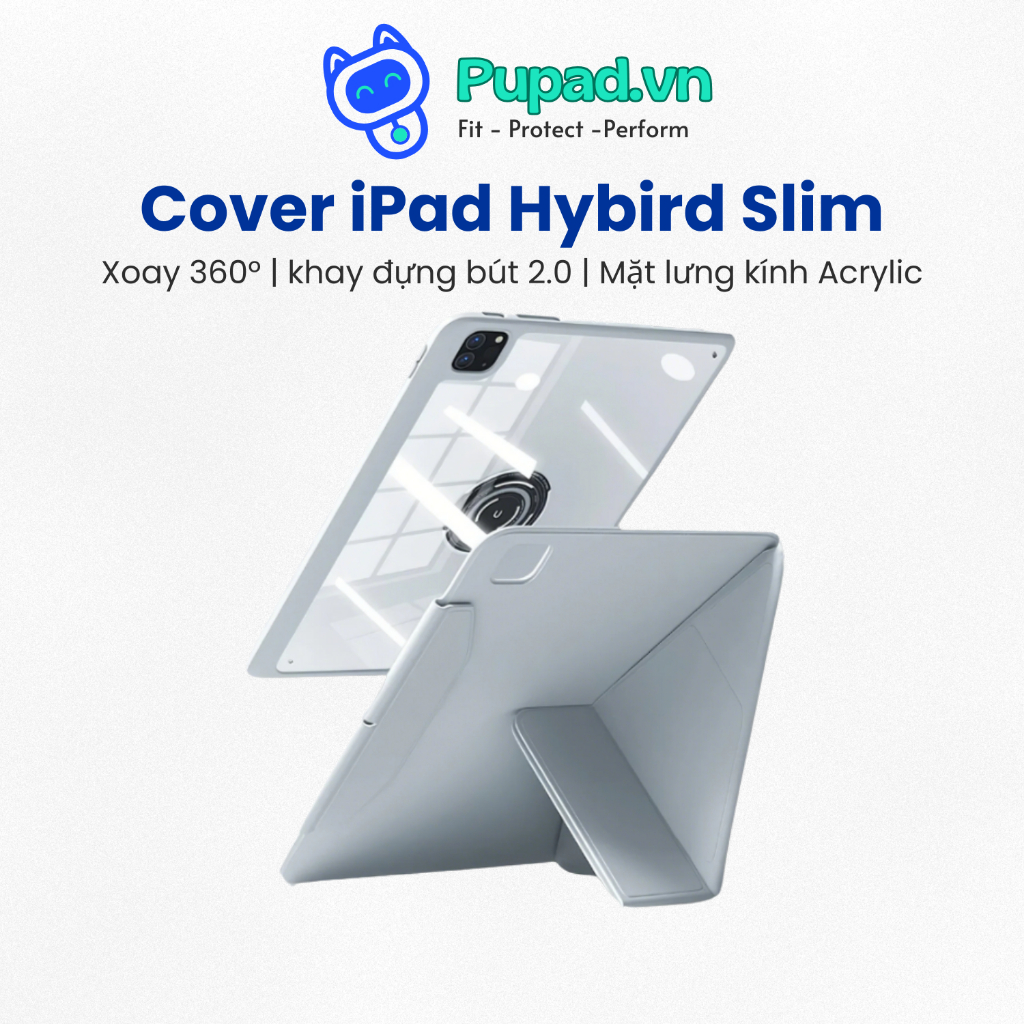 [Hỏa Tốc HCM] Bao Da iPad Aura Folio PUPAD, Thiết Kế Origami Đa Chế Độ, Xoay 720°, Có Khay Bút - P08