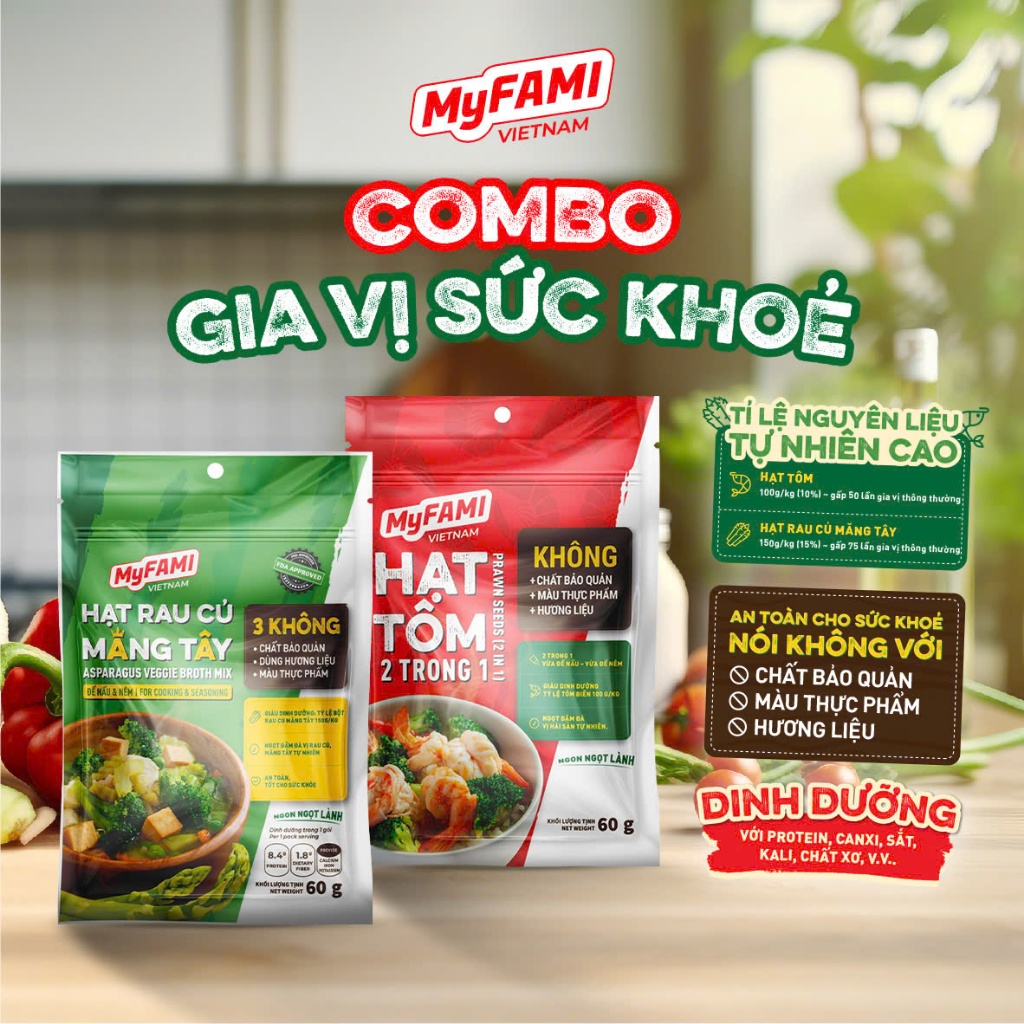 [Combo Sức Khỏe 60g] Gia Vị Nấu Ăn COMBO SỨC KHỎE Hạt Tôm 60g & Hạt Rau Củ Măng Tây 60g an toàn dinh dưỡng