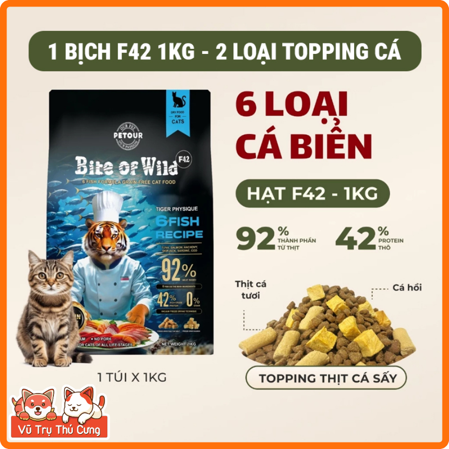 (Mua 1 Tặng 4) Hạt Cho Mèo Bite Of Wild 1Kg Cao Cấp Giàu Đạm, Không Độn Ngũ Cốc-Nhiều Thịt