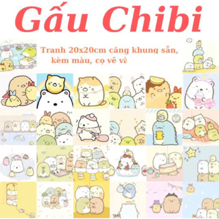 Tranh tô màu theo số Gấu Sumikko Gurashi Chibi 20x20cm căng khung sẵn