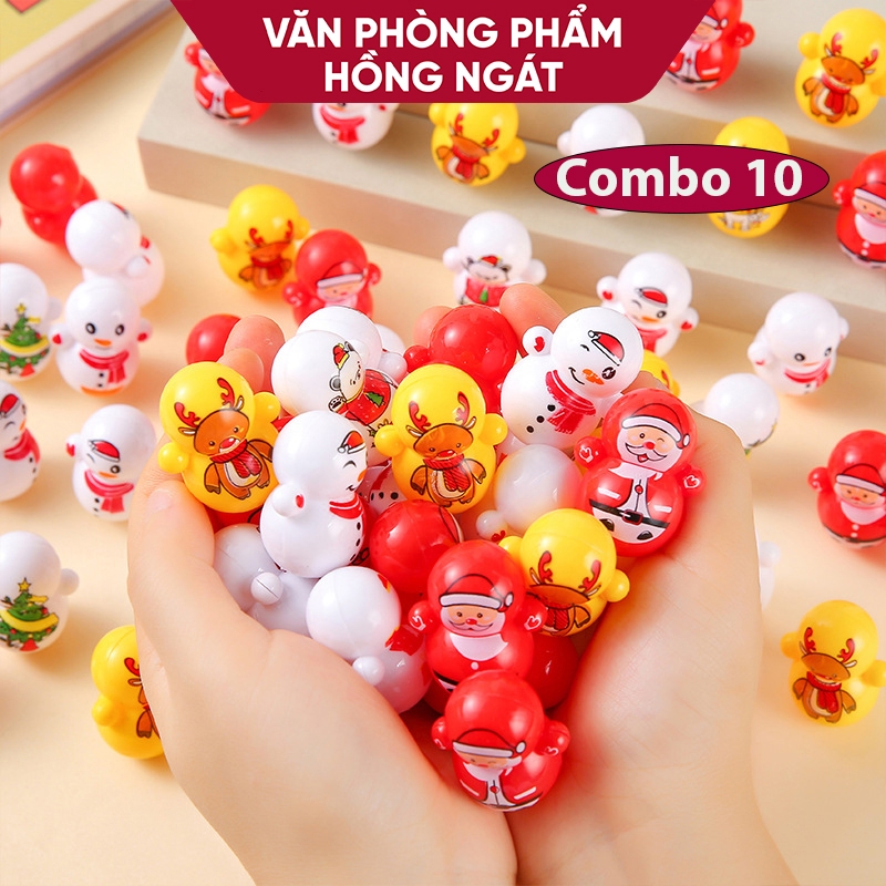 Combo 10 Lật đật noel mini cho bé, dồ dùng làm quà tặng học sinh trong dịp giáng sinh N062