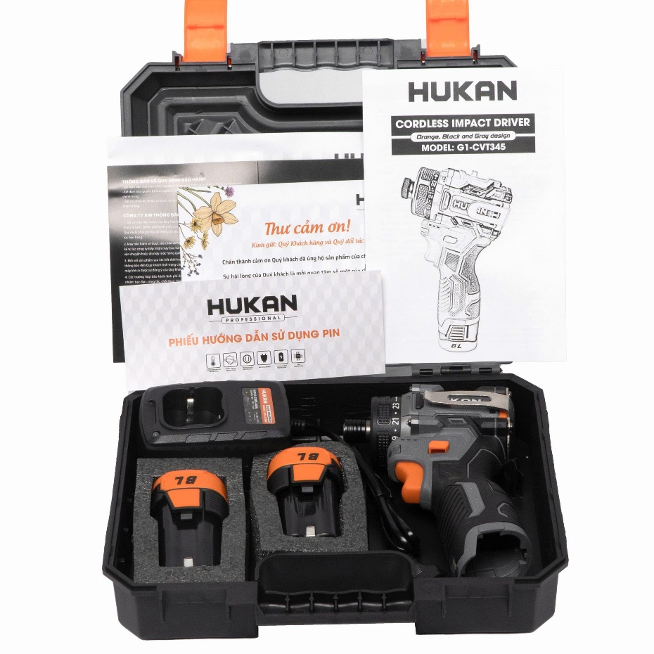 Máy bắt vít cấp trượt HUKAN - CVT345, Lực siết 45Nm, 23 Cấp Trượt và chế độ khoan, Pin 4cell 16.8V