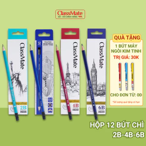 Hộp 12 Bút Chì 2B CLASSMATE Có Tẩy, Bút Chì Gỗ Ngòi Mịn Nét Đậm Dùng Luyện Chữ,Vẽ Tranh, Làm Bài Thi