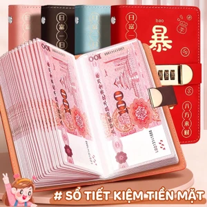 Sổ Tiết Kiệm Tiền có túi zip, làm từ Da PU Cao Cấp, 100 ngăn khóa mật khẩu chống thấm nước, giúp bé học cách tiết kiệm