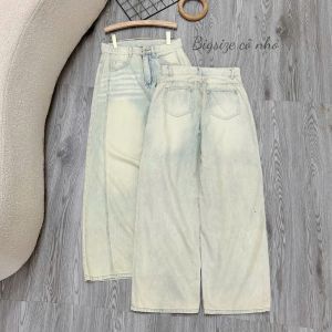Quần Jean Nữ Bigisze Suông Rộng Lưng Cao Giấu Bụng – Jean Wash Sáng Trendy, Co Giãn Nhẹ – Che Khuyết