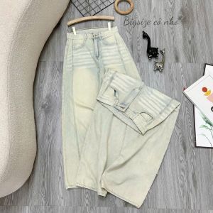 Quần Jean Nữ Bigisze Suông Rộng Lưng Cao Giấu Bụng – Jean Wash Sáng Trendy, Co Giãn Nhẹ – Che Khuyết
