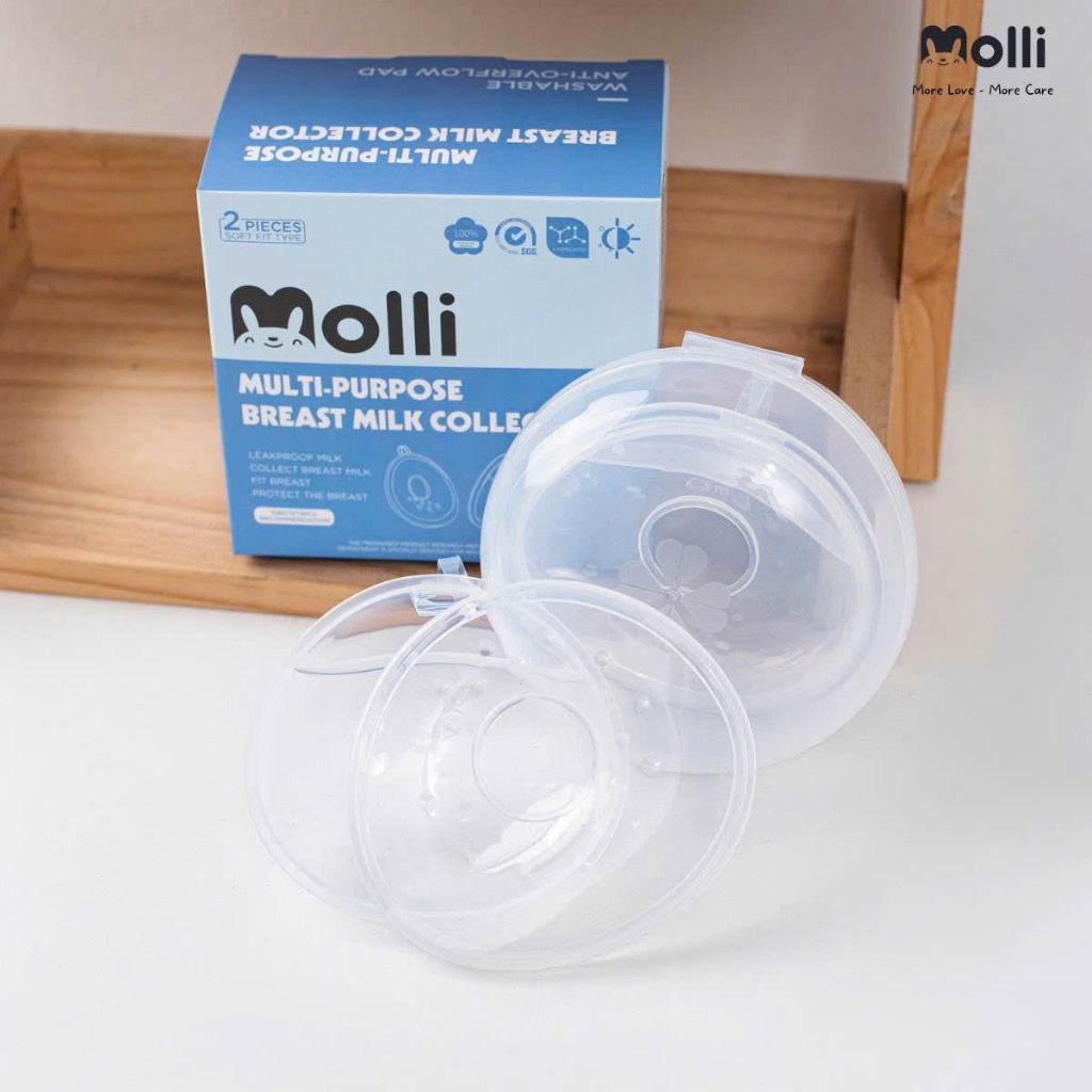 Phễu Hứng Sữa Molli Cao Cấp 2 Cái, Chống Tràn, Silicon Không BPA, Vừa Vặn, 110ml, An Toàn Cho Mẹ Sau