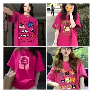 Áo phông unisex nam nữ form rộng tay lỡ chất cotton su mát, họa tiết màu Hồng - quanaao94