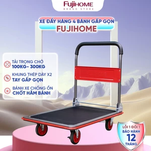 Xe đẩy hàng 4 bánh gấp gọn tải trọng chở 300kg Fujihome Nhập Khẩu, xe kéo hàng xếp bánh cao su đa năng hand truck
