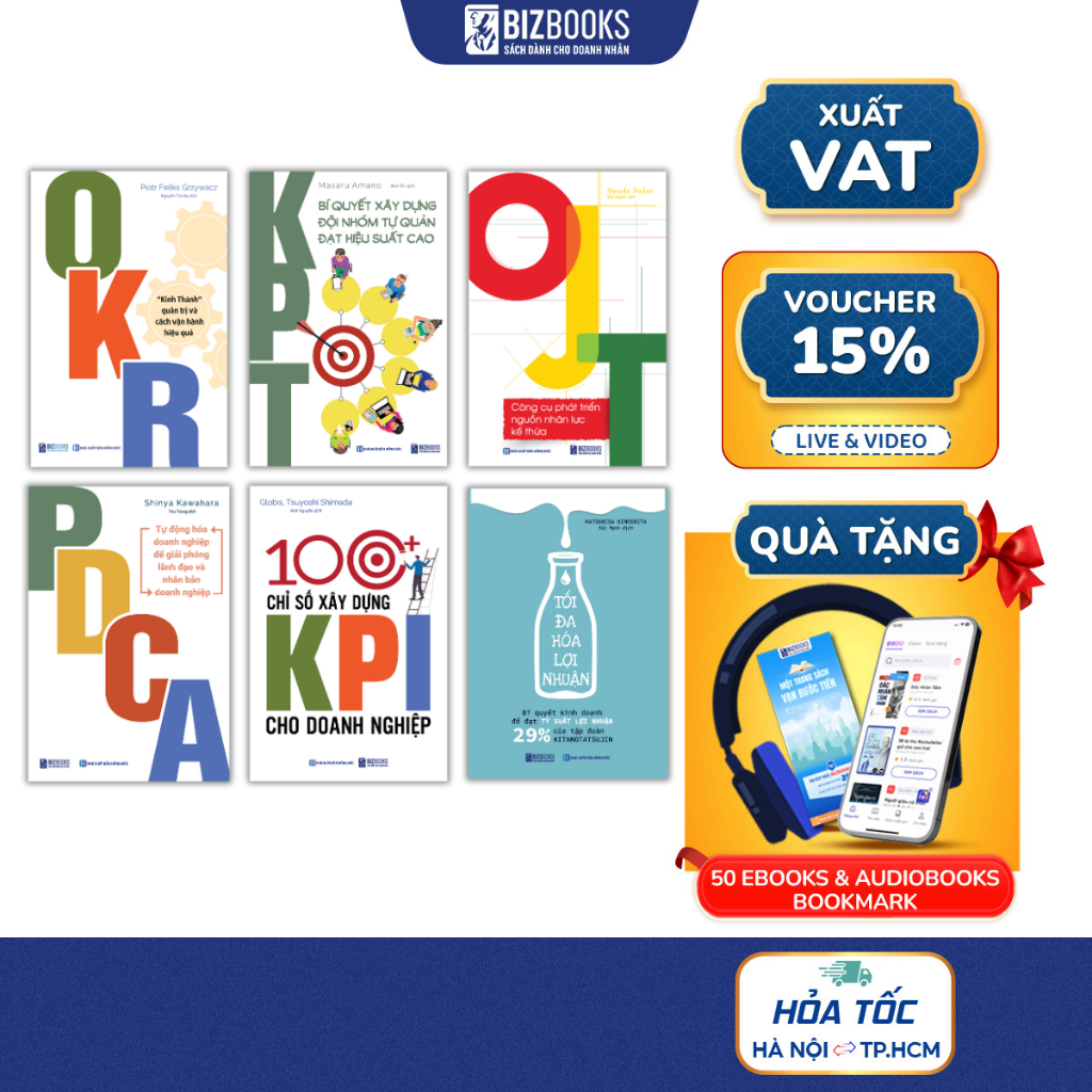 Bộ Sách Quản Trị Doanh Nghiệp - Bộ công cụ giúp doanh nghiệp tối ưu hóa chi phí bứt phá lợi nhuận: PDCA,OKR,KPT,OJT,KPI