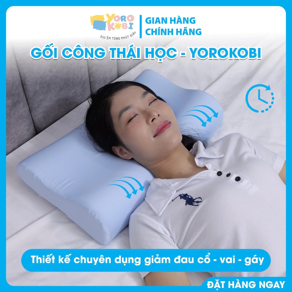 Gối ngủ công thái học Yorokobi thiết kế uốn lượn chống đau mỏi cổ vai gáy mềm thoáng khí, ngủ nhanh