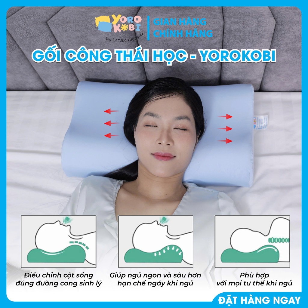 Gối ngủ công thái học Yorokobi thiết kế uốn lượn chống đau mỏi cổ vai gáy mềm thoáng khí, ngủ nhanh