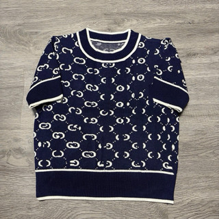 LT - Áo len cổ tròn cộc tay len ép lông thỏ hoạ tiết, free size 867