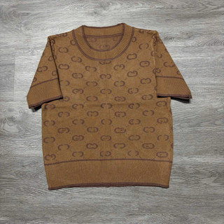 LT - Áo len cổ tròn cộc tay len ép lông thỏ hoạ tiết, free size 867