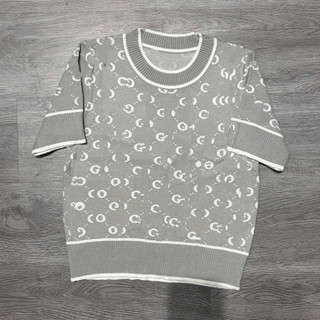 LT - Áo len cổ tròn cộc tay len ép lông thỏ hoạ tiết, free size 867