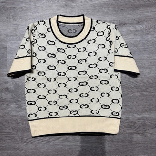 LT - Áo len cổ tròn cộc tay len ép lông thỏ hoạ tiết, free size 867