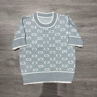 LT - Áo len cổ tròn cộc tay len ép lông thỏ hoạ tiết, free size 867