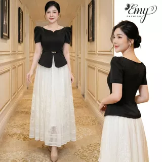 Chân Váy Công Sở Màu Trắng Thiết Kế EMY Thời Trang Cao Cấp V2218 Vải Ren Sang Chảnh Đi Tiệc